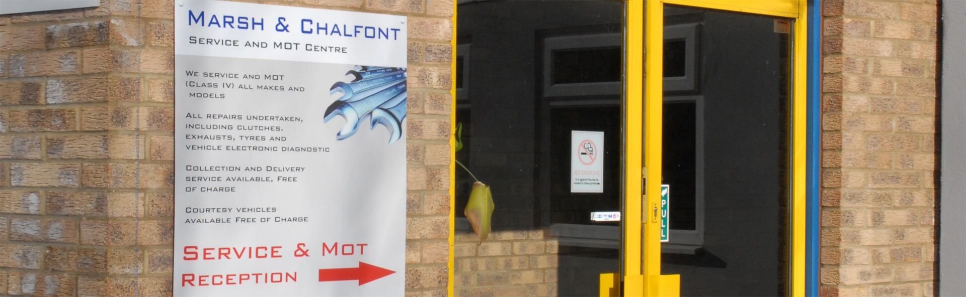 Service and MOT reception entrance at Marsh and Chalfont, Boreham Road